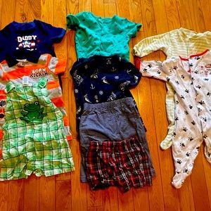 3-6 month baby onesies abd footsies plus two bottoms (9 pieces)